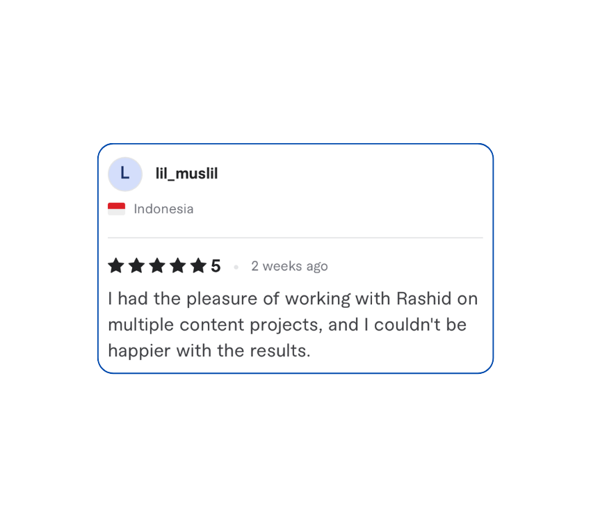 Happy client review for elevrank's content projects