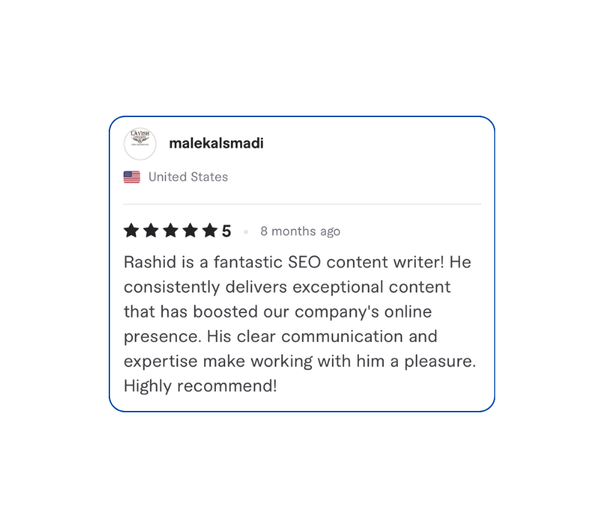 Client review for Elevrank's SEO content writing